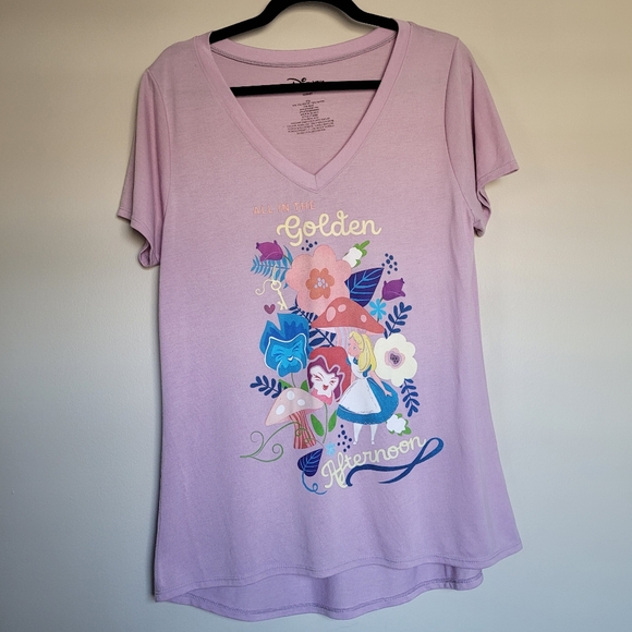 ALICE IN WONDERLAND Lightweight Purple V-Neck Junior Women's XXL T-shirt DISNEY - Picture 4 of 8